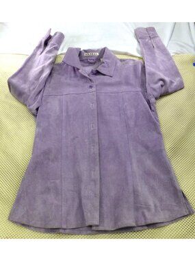 A.M.I. 100% Leather Suede Lavender Shirt Jacket Womens M Collared Long Sleeve